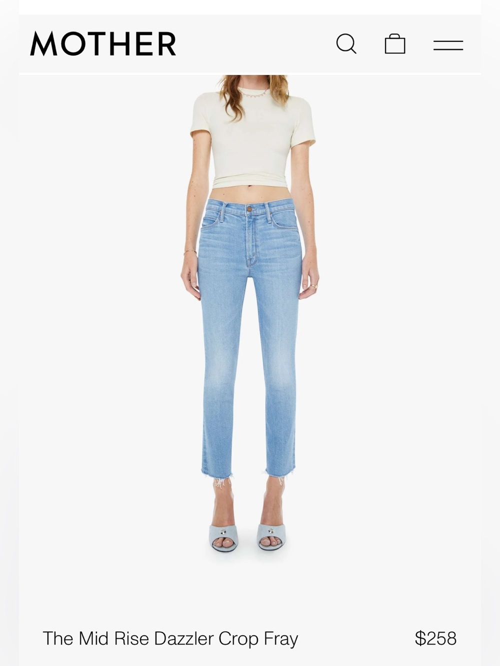 MOTHER Mid-Rise Crop Fray Jeans - size 25